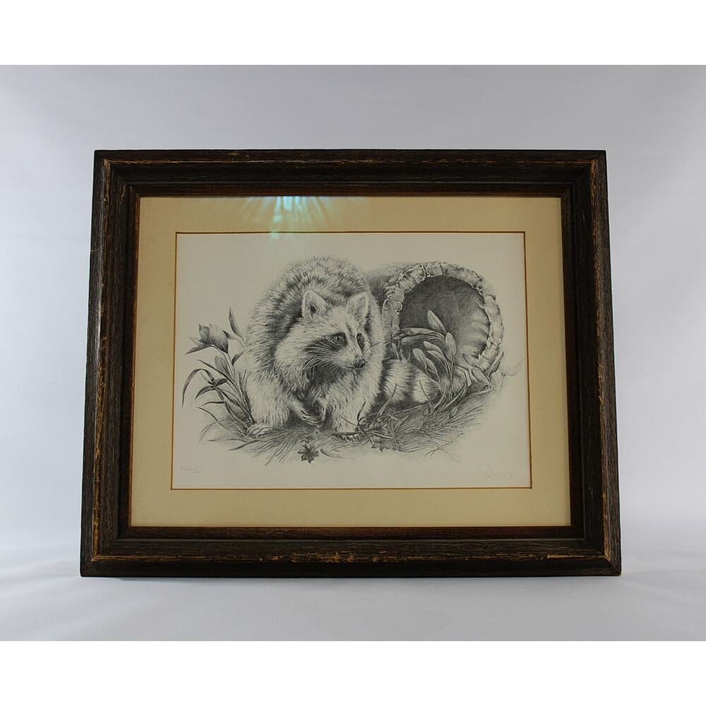 Signed and Numbered Artist Proof Print Matted and Framed Featuring a Raccoon